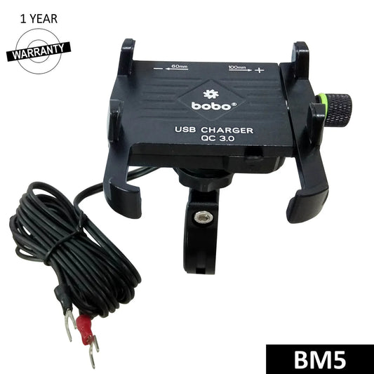 BOBO BM5 Claw-Grip Aluminium Bike Phone Holder with Fast USB 3.0 Charger