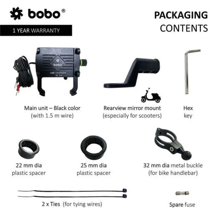 BOBO BM5 Claw-Grip Aluminium Bike Phone Holder with Fast USB 3.0 Charger