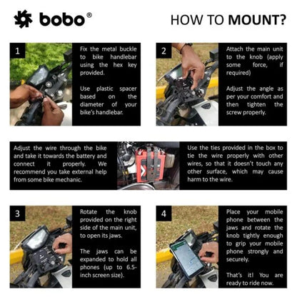 BOBO BM5 Claw-Grip Aluminium Bike Phone Holder with Fast USB 3.0 Charger