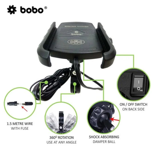 BOBO BM6 Jaw-Grip Bike Phone Holder with Fast 15W Wireless Charger