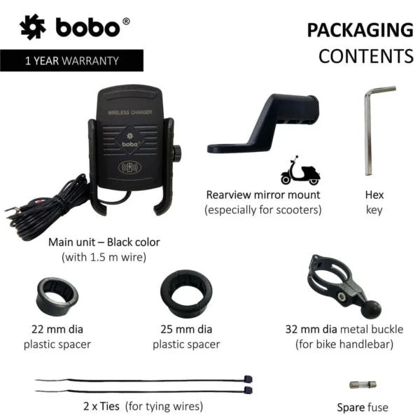 BOBO BM6 Jaw-Grip Bike Phone Holder with Fast 15W Wireless Charger