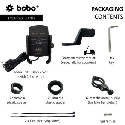 BOBO BM6 Jaw-Grip Bike Phone Holder with Fast 15W Wireless Charger