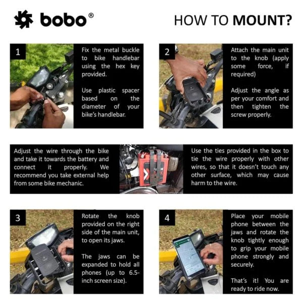 BOBO BM6 Jaw-Grip Bike Phone Holder with Fast 15W Wireless Charger