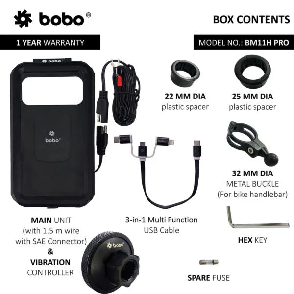 BOBO BM11H PRO Waterproof Bike Phone Mount with Vibration Controller & Wireless Charging