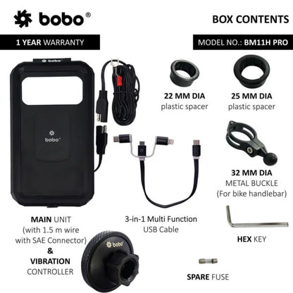 BOBO BM11H PRO Waterproof Bike Phone Mount with Vibration Controller & Wireless Charging