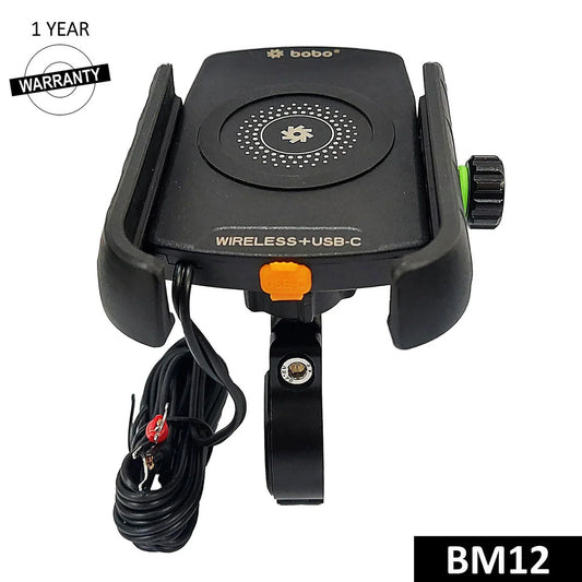 BOBO BM12 Bike Phone Holder with 15W Wireless Charging & USB-C Port