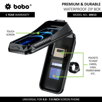 BOBO BM13 Waterproof Zip Box Bike Phone Holder – Secure & Weatherproof