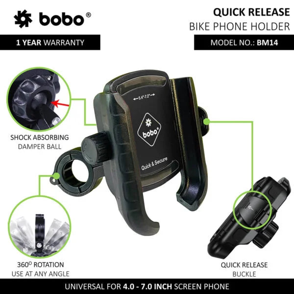 BOBO BM14 Quick Release Bike Phone Holder – Secure & Easy Mounting