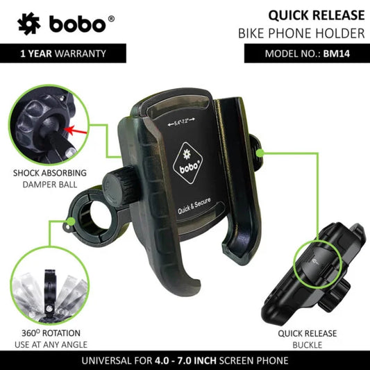 BOBO BM14 Quick Release Bike Phone Holder – Secure & Easy Mounting