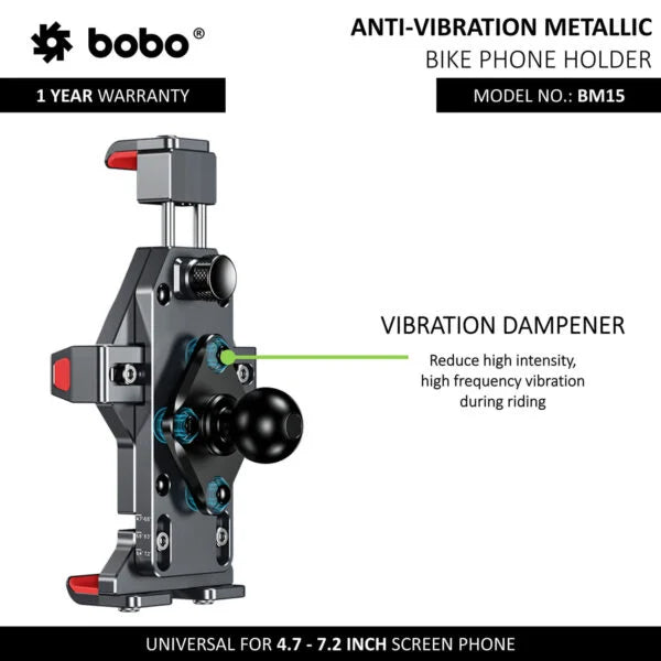 BOBO BM15 Heavy-Duty Anti-Vibration Bike Phone Holder – Metallic Build