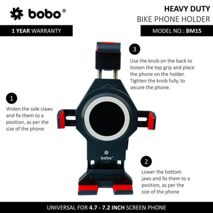 BOBO BM15 Heavy-Duty Anti-Vibration Bike Phone Holder – Metallic Build