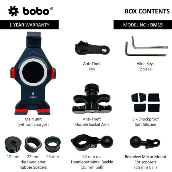 BOBO BM15 Heavy-Duty Anti-Vibration Bike Phone Holder – Metallic Build