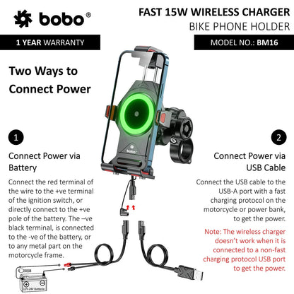 BOBO BM16 Anti-Vibration Bike Phone Mount with 15W Wireless Charging