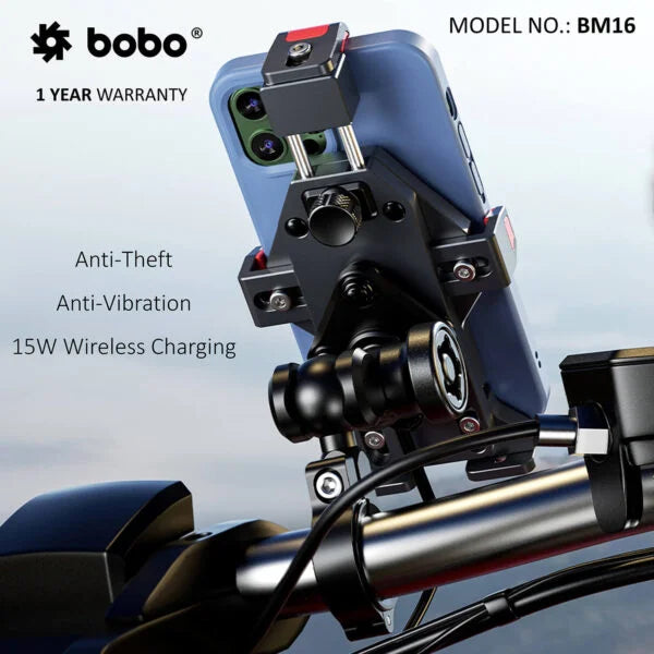 BOBO BM16 Anti-Vibration Bike Phone Mount with 15W Wireless Charging