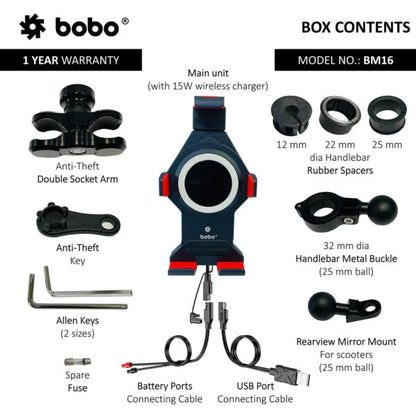BOBO BM16 Anti-Vibration Bike Phone Mount with 15W Wireless Charging