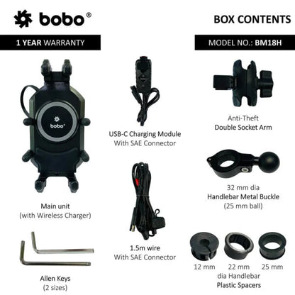 BOBO BM18 Bike Phone Holder with Anti-Vibration & 15W Wireless Charging