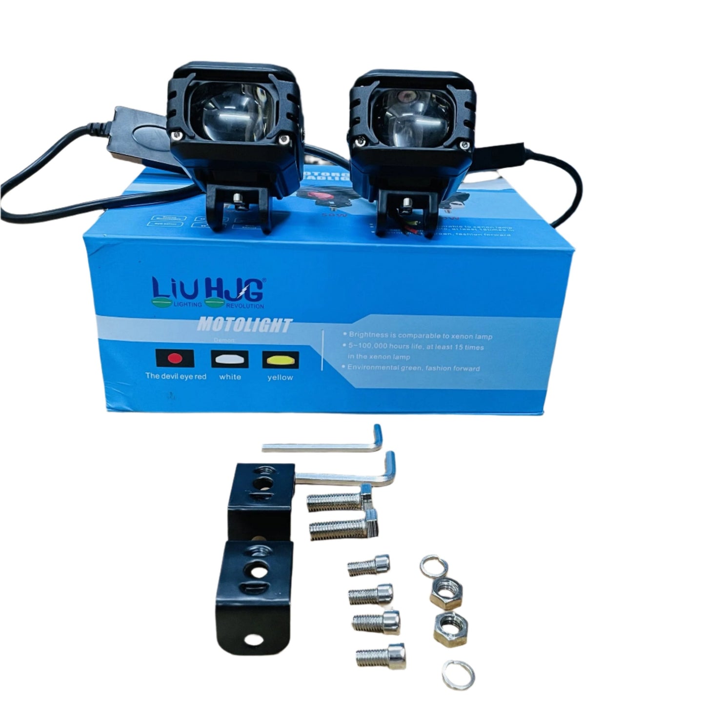 50W HJG Transformer Devil Fog Light – White/Yellow/Red Color Options with Clamps, Waterproof Light