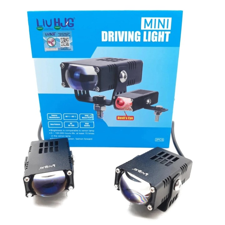 Dual Colour Fog Light Mini Drive Yellow White & Red Devil Eye Slim Drive Light Version 4 With Red Devil Eye And Wiring With Canbus Universal For All Cars and Motorcycles (2Pcs) HJG(Biscuit Light)