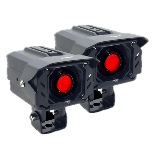 Original 200W Projector Lens Fog LED Laser Projector HJG Fog Light with Red Devil Lens 200W Red/White (Low and High Beam) MEGA DRIVE Fog Light For Bike/Car/Thar/Jeep/SUV/Universal ( Cool White with Red Devil DRL ) - Pack of 2