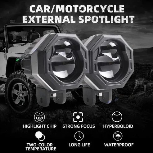 LIUHJG HJG HJG 125 Original Fog Light Hexagon HJG 125 Dual Lens 120W Foglight New Model with Power Adaptor Foglight Ultra Wide Dual Intensity LED Driving Fog Lights White/Yellow (2*60W = 120W Total) Universal For All Cars & Bikes