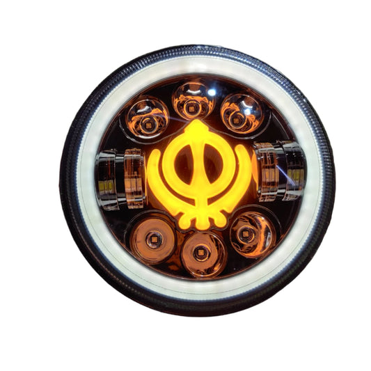 7" Inch Sikh Design/Khanda 90 watt LED Headlight for All ROYAL ENFIELD Models