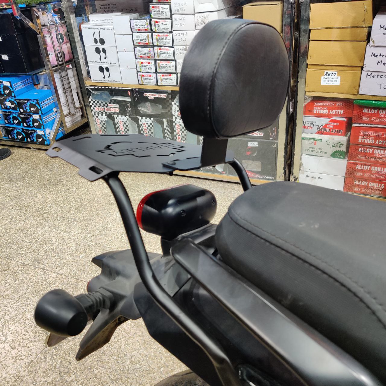 Harley Davidson X440 Backrest with Top Rack and Cushion | Superior Support & Storage for Long Rides