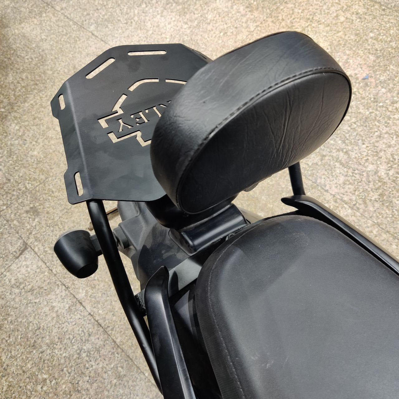 Harley Davidson X440 Backrest with Top Rack and Cushion | Superior Support & Storage for Long Rides