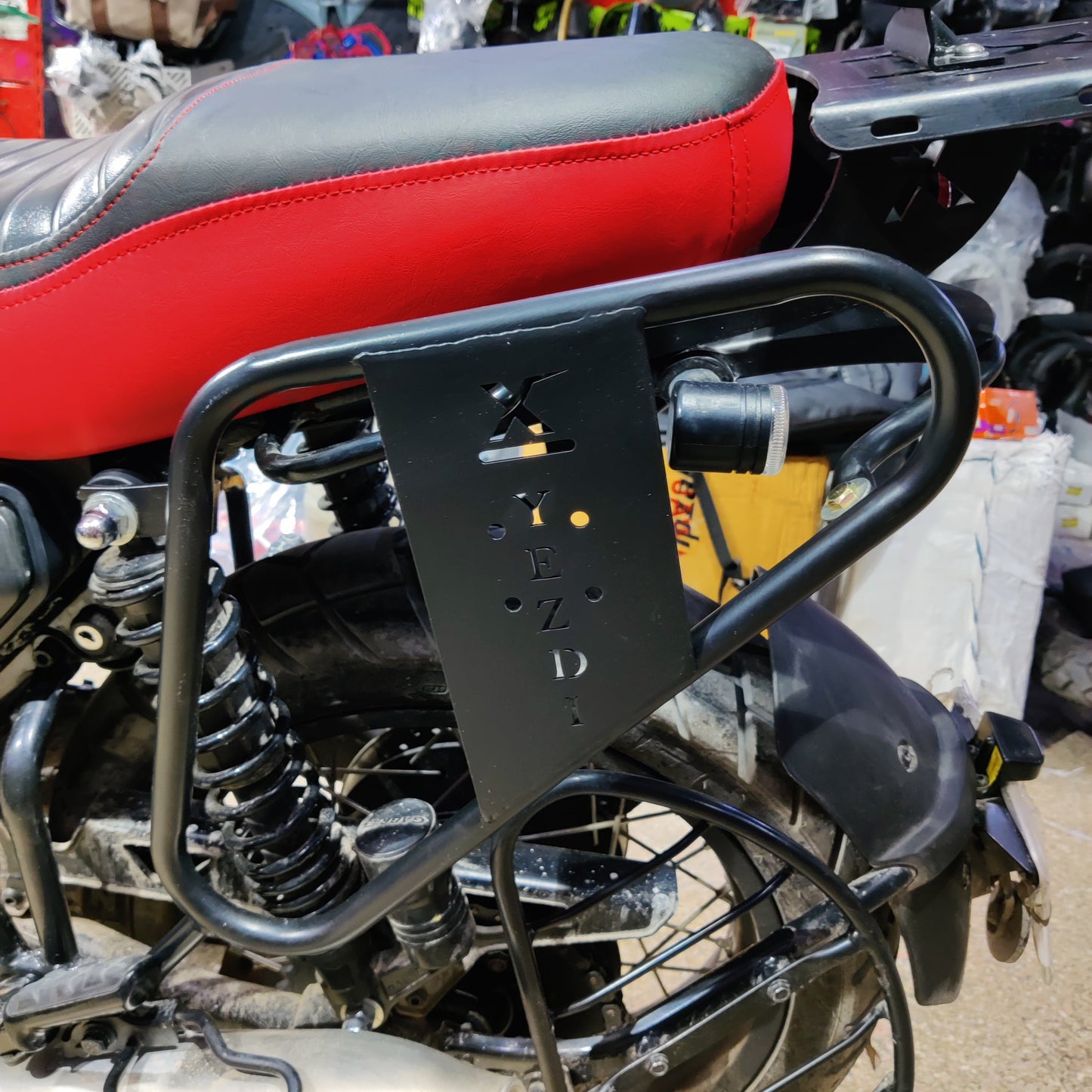 Premium Jerry Can Mount Saddle Stay for Yezdi Scrambler