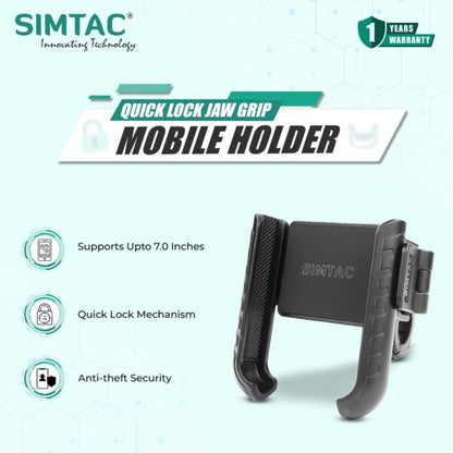 Simtac Quick Lock Jaw Grip Mobile Holder with Universal Fitment for Bikes & Scooters | JQL1