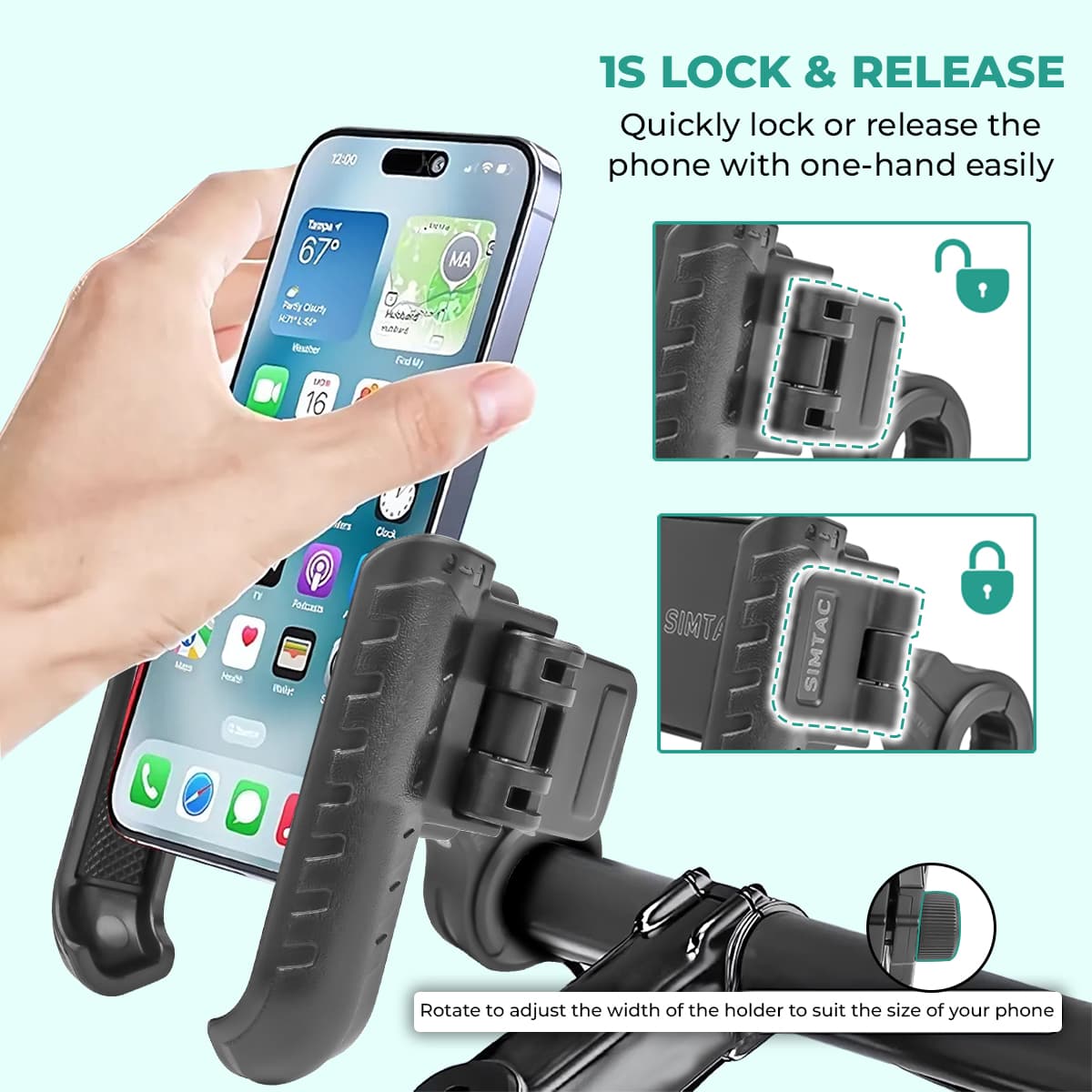 Simtac Quick Lock Jaw Grip Mobile Holder with Universal Fitment for Bikes & Scooters | JQL1