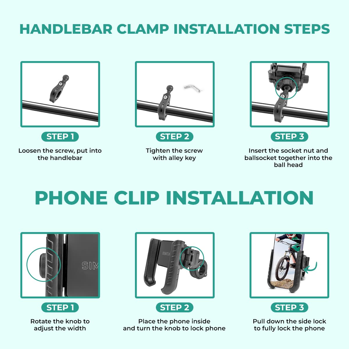 Simtac Quick Lock Jaw Grip Mobile Holder with Universal Fitment for Bikes & Scooters | JQL1