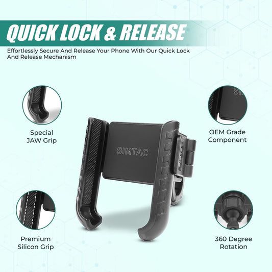 Simtac Quick Lock Jaw Grip Mobile Holder with Universal Fitment for Bikes & Scooters | JQL1