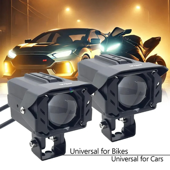 Original 200W Projector Lens Fog LED Laser Projector HJG Fog Light with Red Devil Lens 200W Red/White (Low and High Beam) MEGA DRIVE Fog Light For Bike/Car/Thar/Jeep/SUV/Universal ( Cool White with Red Devil DRL ) - Pack of 2