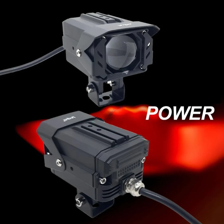 Original 200W Projector Lens Fog LED Laser Projector HJG Fog Light with Red Devil Lens 200W Red/White (Low and High Beam) MEGA DRIVE Fog Light For Bike/Car/Thar/Jeep/SUV/Universal ( Cool White with Red Devil DRL ) - Pack of 2