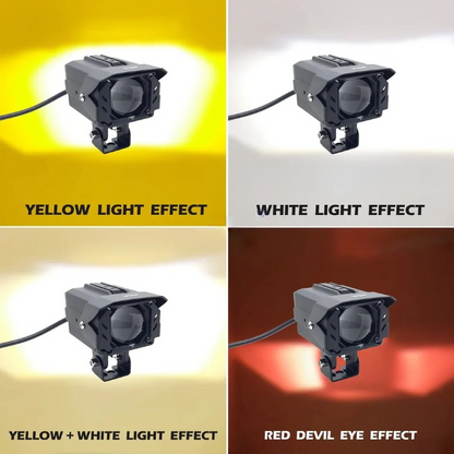 Original 200W Projector Lens Fog LED Laser Projector HJG Fog Light with Red Devil Lens 200W Red/White (Low and High Beam) MEGA DRIVE Fog Light For Bike/Car/Thar/Jeep/SUV/Universal ( Cool White with Red Devil DRL ) - Pack of 2