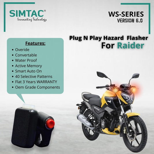 TVS Raider 125 Compatible with Simtac Hazard Flasher/Adapter/Module (V6.0) - RDR-WS6