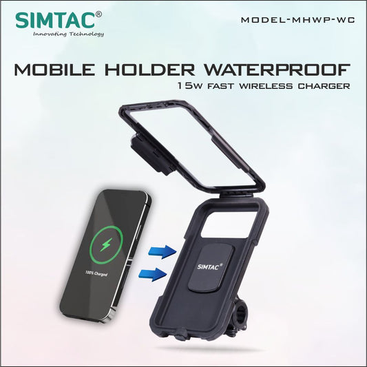 Simtac Waterproof Mobile Holder with Wireless Charger & USB-C for Bikes/Scooters | MHWPWC-15C