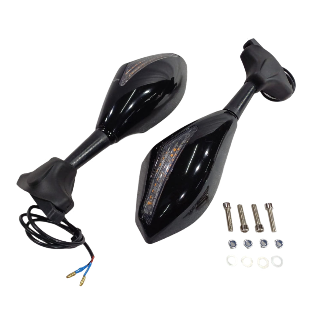 Universal Motorcycle Rearview Side Mirrors with LED Turn Signal Indicator Adjustable Bike Rear View Mirror for R15/MT15 & Other Full Flared Bikes (Amber Yellow)