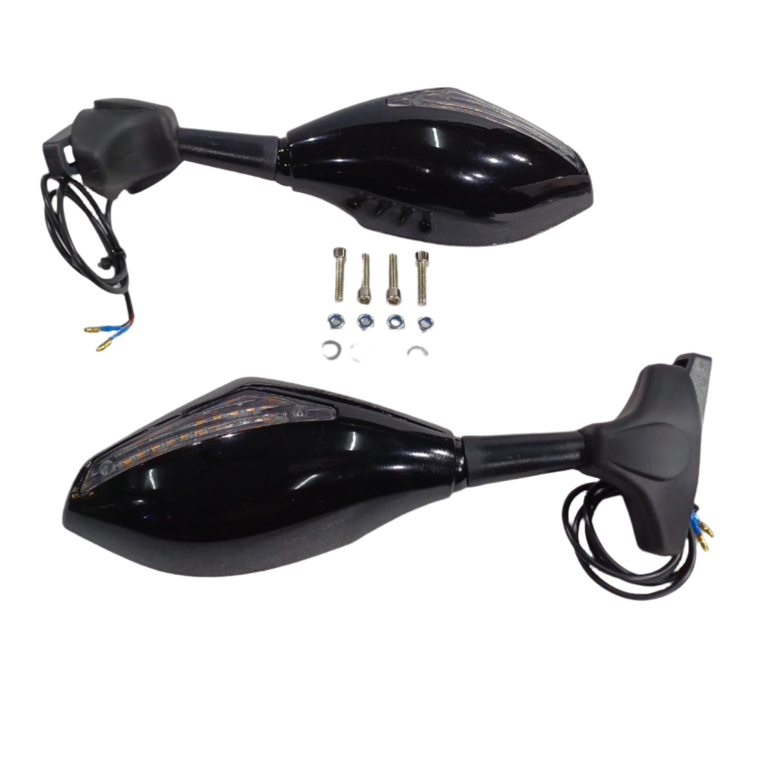 Universal Motorcycle Rearview Side Mirrors with LED Turn Signal Indicator Adjustable Bike Rear View Mirror for R15/MT15 & Other Full Flared Bikes (Amber Yellow)