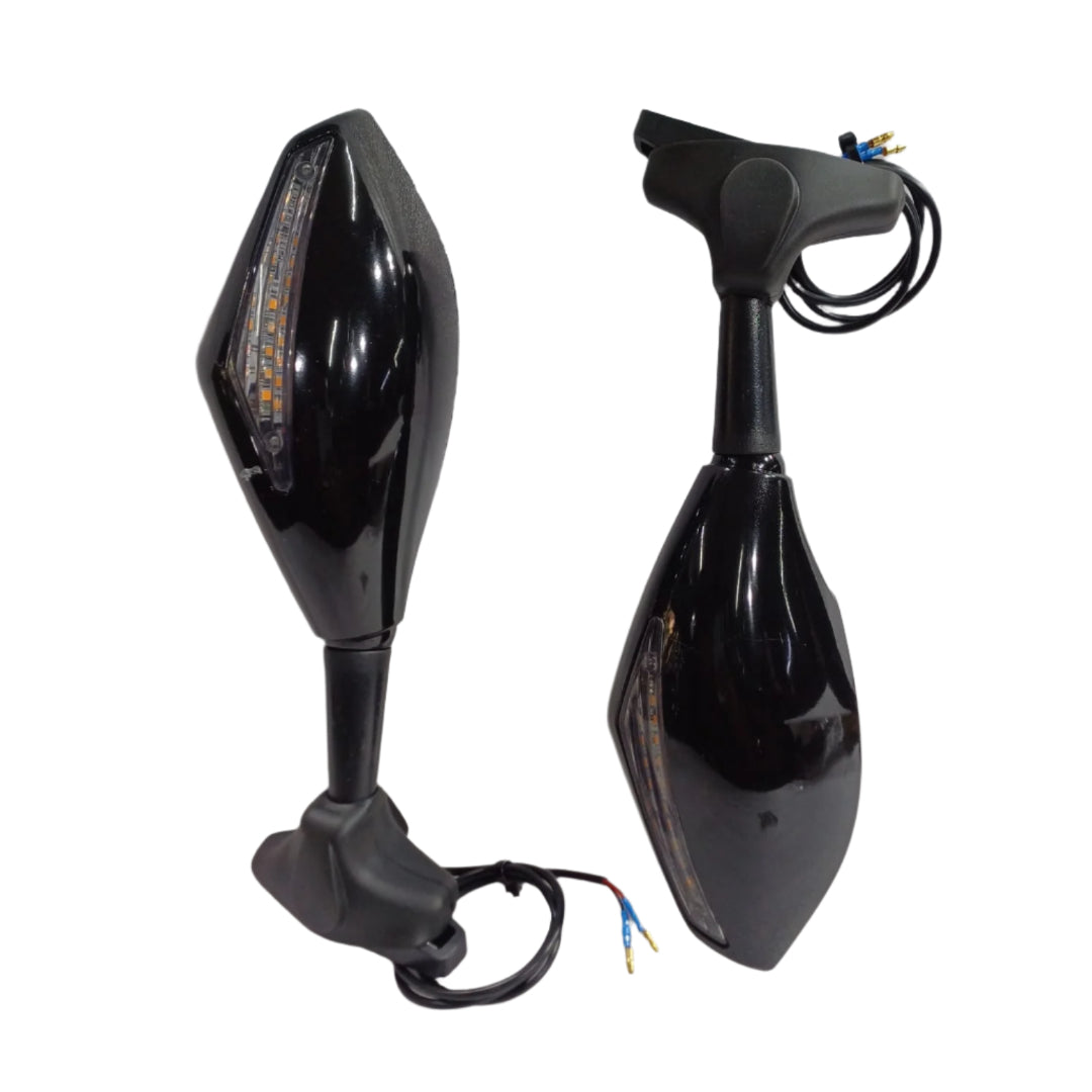 Universal Motorcycle Rearview Side Mirrors with LED Turn Signal Indicator Adjustable Bike Rear View Mirror for R15/MT15 & Other Full Flared Bikes (Amber Yellow)