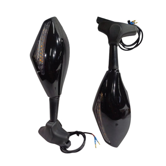 Universal Motorcycle Rearview Side Mirrors with LED Turn Signal Indicator Adjustable Bike Rear View Mirror for R15/MT15 & Other Full Flared Bikes (Amber Yellow)