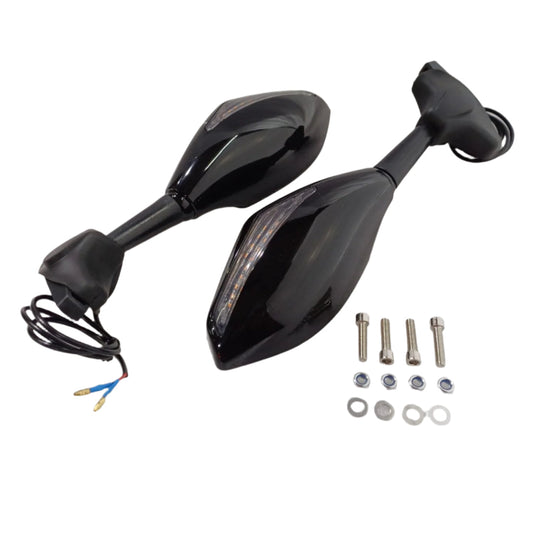 Universal Motorcycle Rearview Side Mirrors with LED Turn Signal Indicator Adjustable Bike Rear View Mirror for R15/MT15 & Other Full Flared Bikes (Amber Yellow)