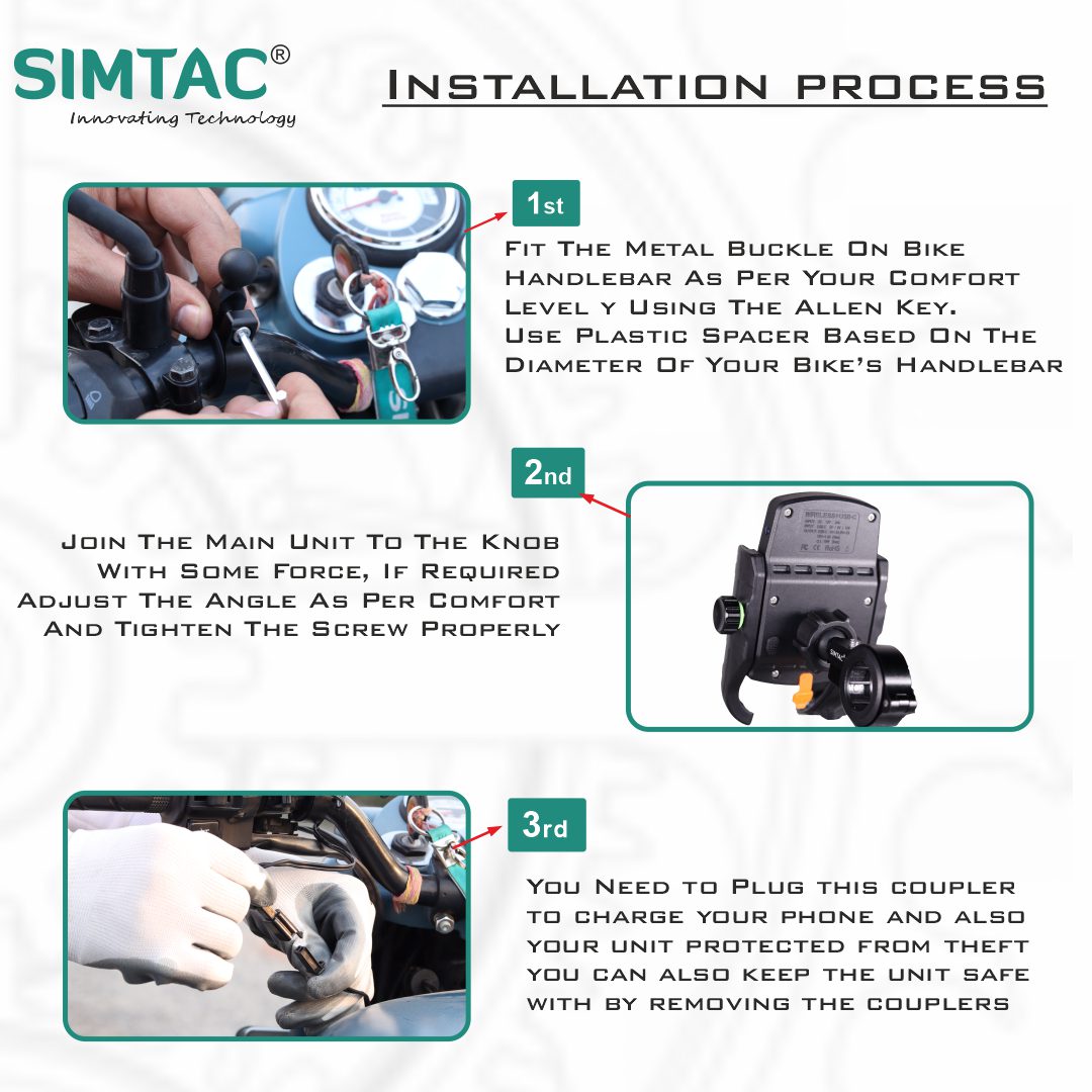 Simtac Mobile Holder with Wireless Charger & USB-C for Bikes & Scooters | MHWC-15C