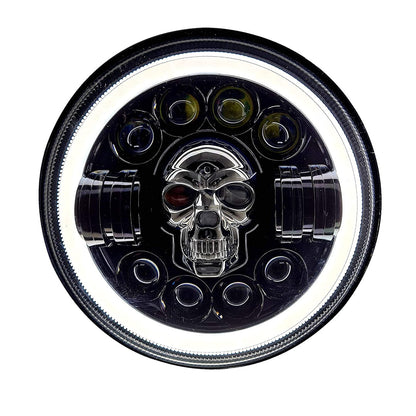 7" Inch Economy Skull Design LED Headlight for Meteor 350 | 8 LEDs & 4 Projectors | Durable & Stylish