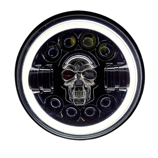 7" Inch Economy Skull Design LED Headlight for Meteor 350 | 8 LEDs & 4 Projectors | Durable & Stylish